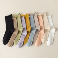 Socks for women in autumn and winter, new arrivals, piles of socks, macarons, new mid-calf women's socks, loose hemming, women's cotton socks, boneless sutures