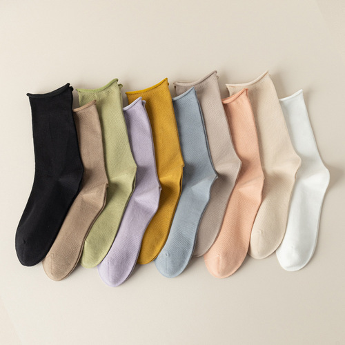 Socks for women in autumn and winter, new arrivals, piles of socks, macarons, new mid-calf women's socks, loose hemming, women's cotton socks, boneless sutures