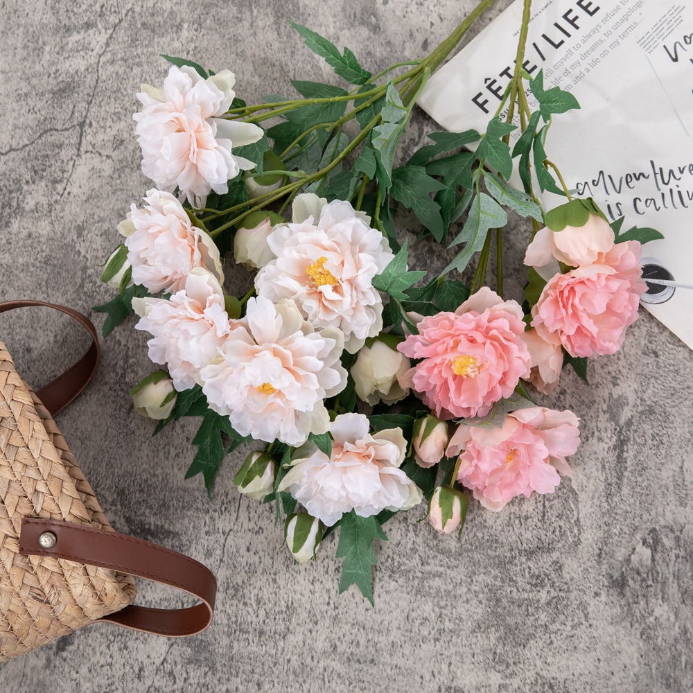 跨境積羅牡丹仿真花假花綠植物批發婚慶裝飾工藝品INS風DY1-5769