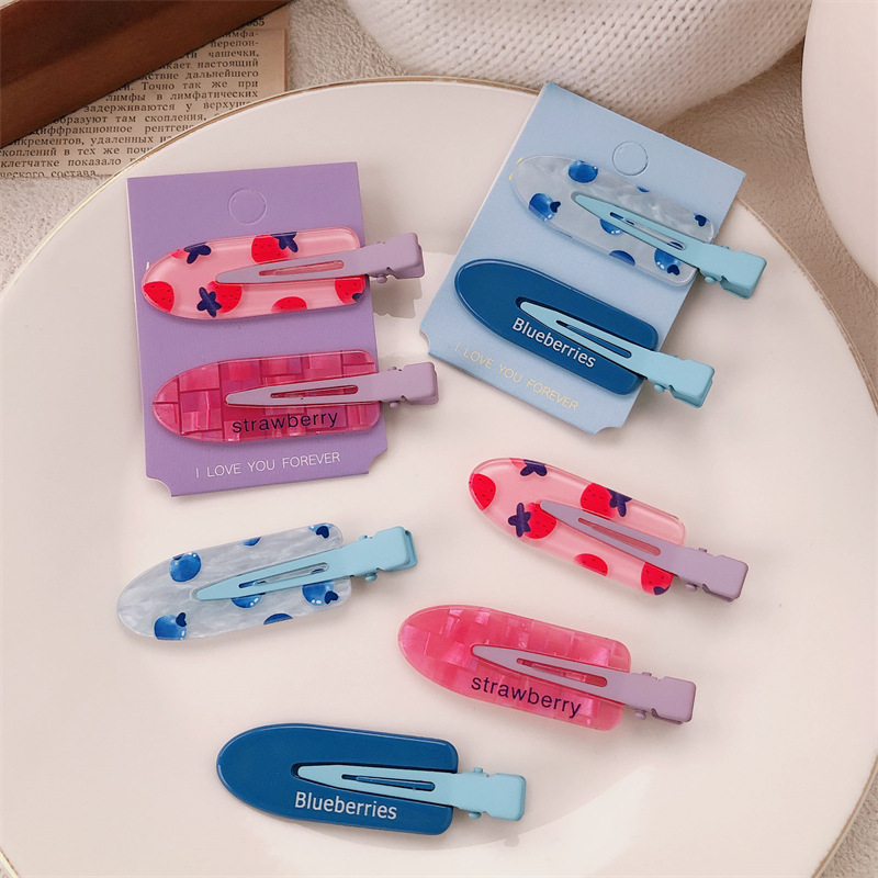 Dulces y lindos clips para el cabello sin marcas de fresa coreana para mujeres, clips laterales para la frente, clips para el cabello de alto nivel, clips para el cabello