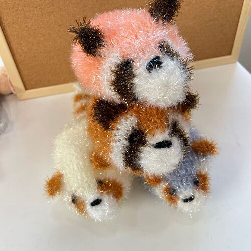 Creative cartoon homemade kitchen red panda raccoon hanging animal three-dimensional dishwashing cloth scouring pad BH072