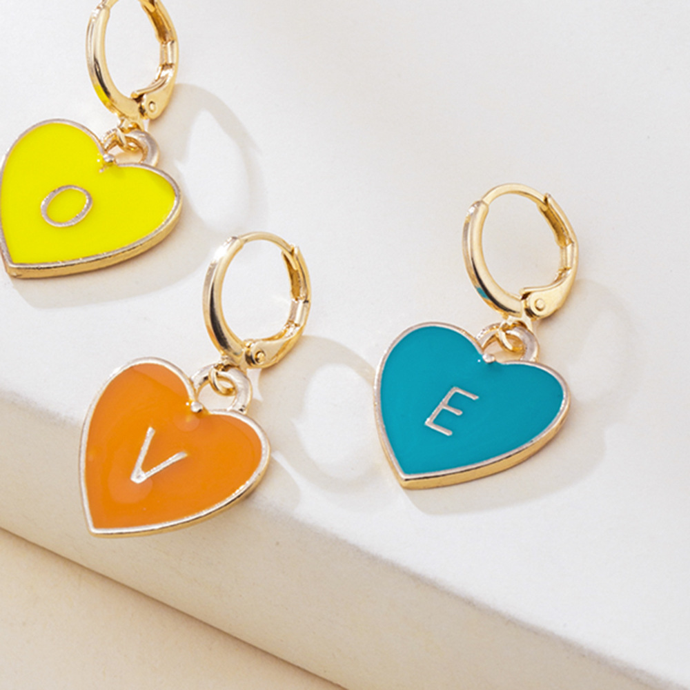 Wholesale Jewelry Multicolor Heart-shaped Letter Love Letter Earrings Nihaojewelry display picture 3