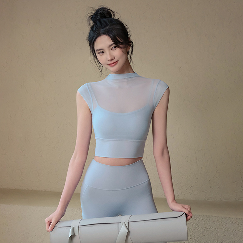 Sports Tops, Yoga Leggings, Women's Summer Mesh Thin Style, Elegant Outer Wear, Fitness Short-Sleeved Pilates Training Clothes Sports Tops, Yoga Leggings, Women's Summer Mesh Thin Style, Elegant Outer Wear, Fitness Short-Sleeved Pilates Training Clothes