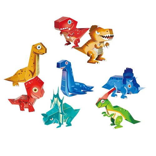 Cross-border puzzle children's toy car family life creative 3D origami DIY aircraft dinosaur stereoscopic assembly board 
