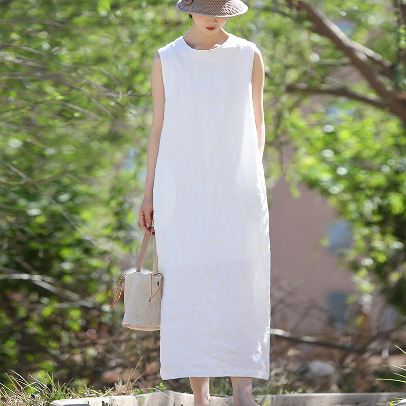 2025 spring and summer new high quality hemp fashion cool sleeveless lined cocoon pullover long dress 2025 spring and summer new high quality hemp fashion cool sleeveless lined cocoon pullover long dress