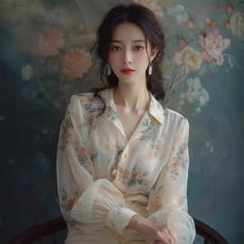 法式碎花衬衫女2025早春新款时尚高级感气质小衫宫廷风泡泡袖衬衣