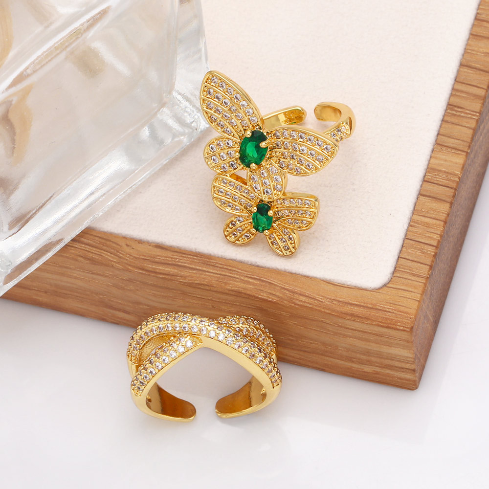 Fashion Butterfly Copper Open Ring Plating Zircon Copper Rings