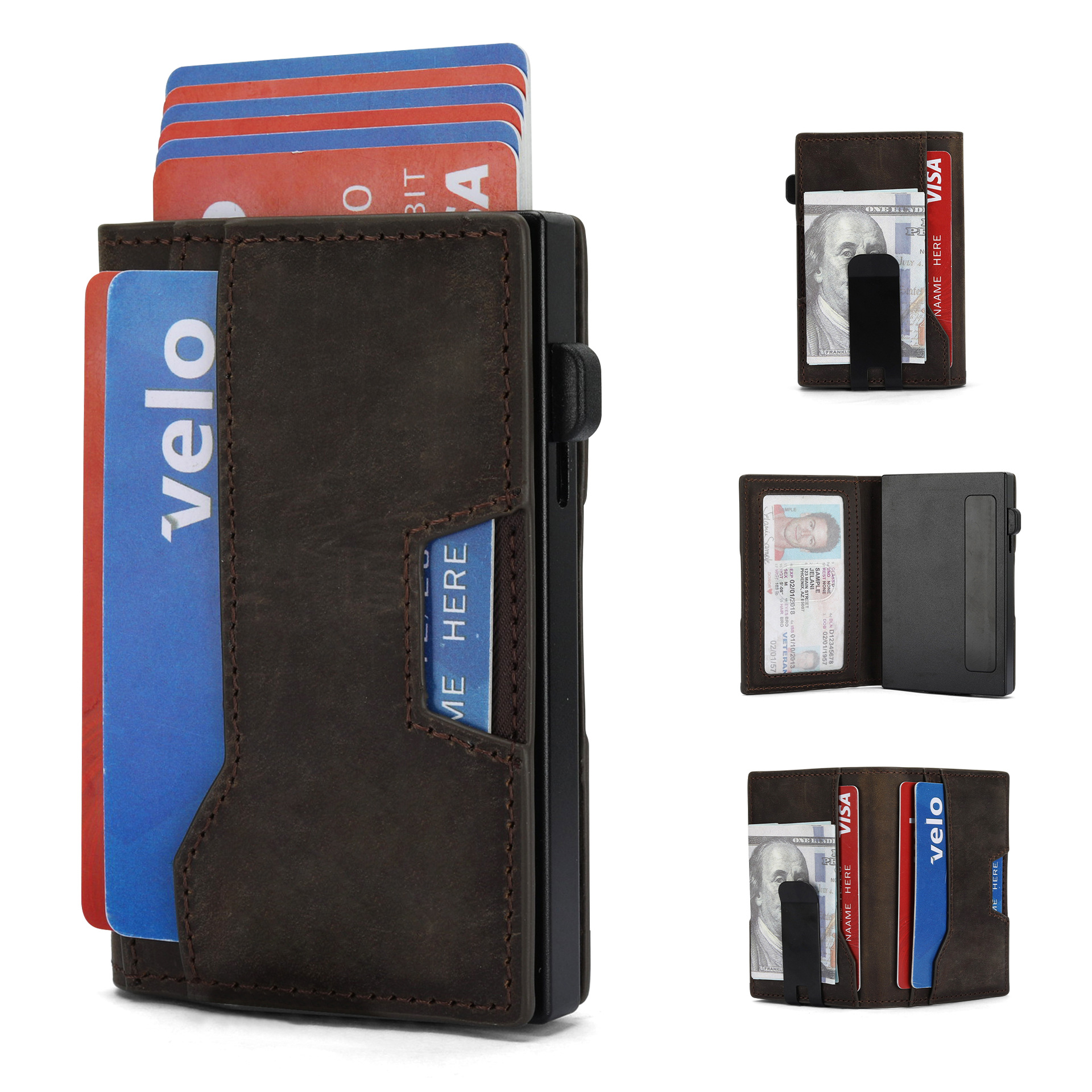 Personalizada transfronteriza pasta de árbol caja de metal multi-tarjeta RFID anti-robo billetera de cuero multifunción billetera de negocios