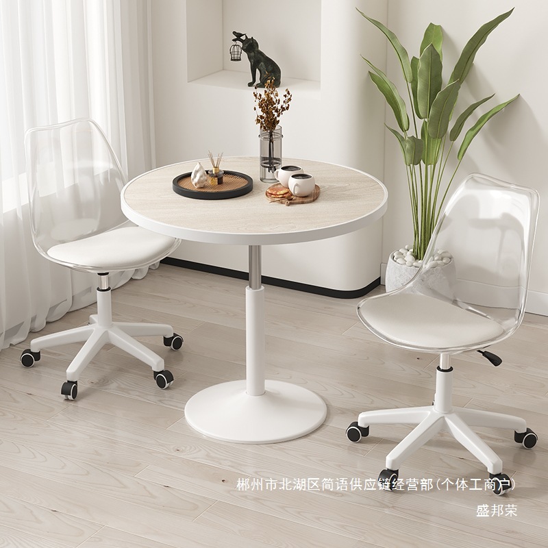 Fábrica directa de tulipanes blancos balcón ocio mesa redonda simple mesa de negociación sillas tablero de madera mesa de comedor doméstica litros
