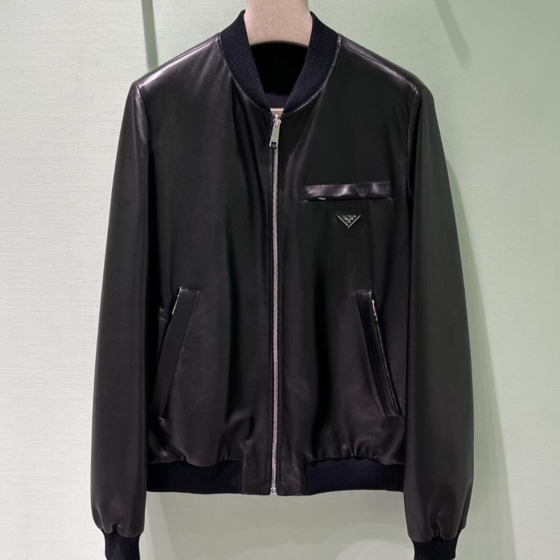 Cross-Border Designer Version in Stock High-Quality P Brand New Reversible Leather Plain Jacket Coat Unisex Cross-Border Designer Version in Stock High-Quality P Brand New Reversible Leather Plain Jacket Coat Unisex