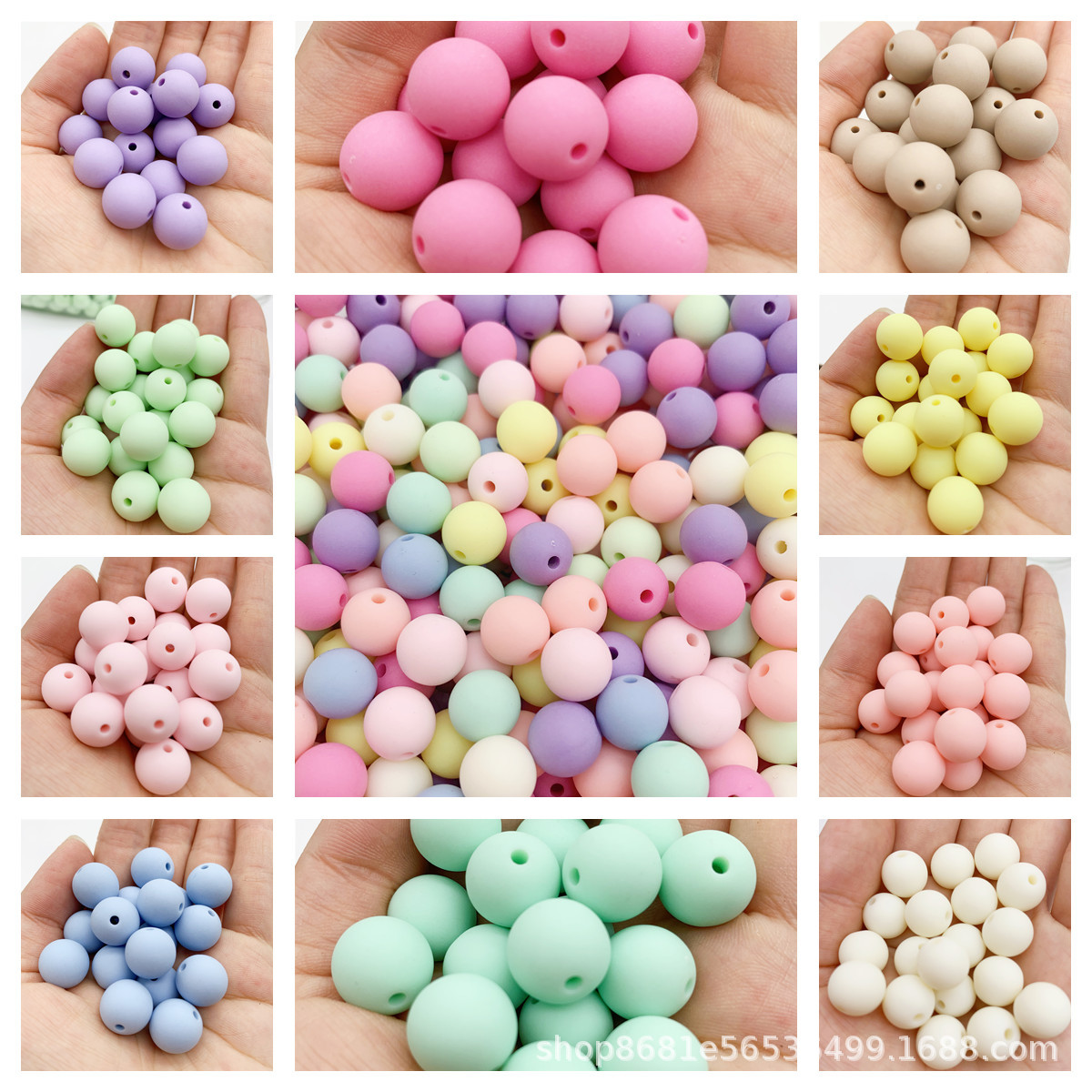 亚克力圆珠直孔磨砂珠马卡龙色DIY手工手机链串珠包包饰品14/16mm