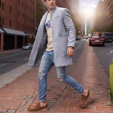 现货跨境外贸男装秋冬男外套潮流时尚龙凤呢中长款大衣毛呢外套男