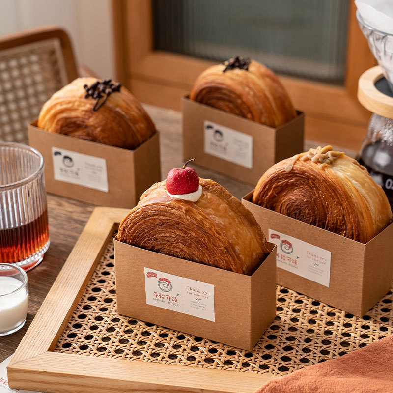 牛皮纸年轮可颂面包纸托打包餐盒三明治烘焙车轮唱片可颂包装底托