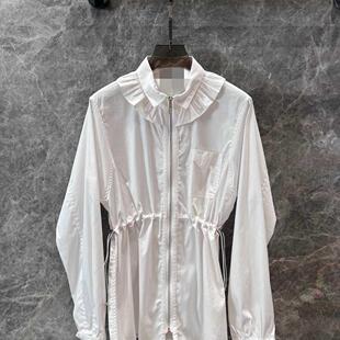 Double-layer lace lapel waist drawstring waist slimming zipper shirt fashionable western style slimming temperament layering