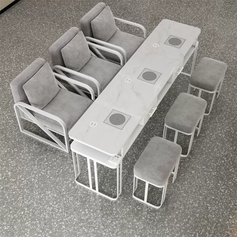 美甲桌子椅套装带吸尘器插座特价经济型单双三人网红轻奢风修甲台