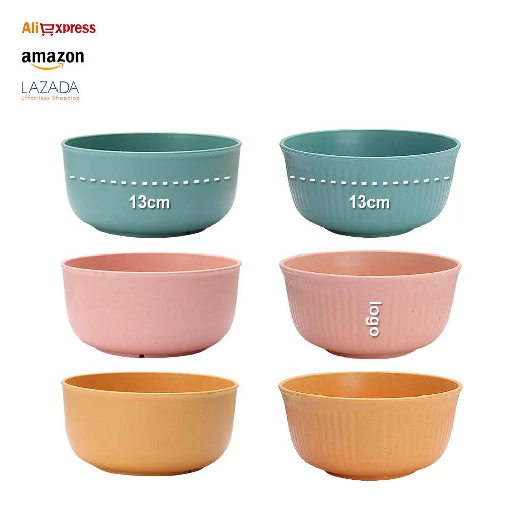 小麦秸秆泡面碗家用圆碗饭碗麦片碗竖纹13cm碗沙拉碗儿童碗礼品