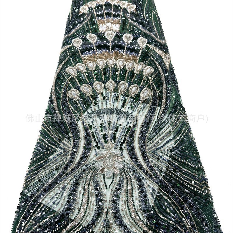 Radiante vertical anchoa bordada tela de malla de tela de alfombra roja de cola de pez vestido de boda madre lujosa tela de fiesta