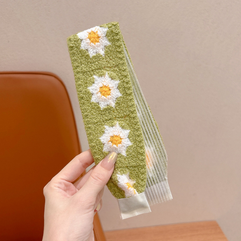 Otoño y invierno flores trituradas de punto Velcro cinta de cabello de alta calidad para mujeres frangeas acabado de cabello de artefacto de la niña bandas de cabello tocado