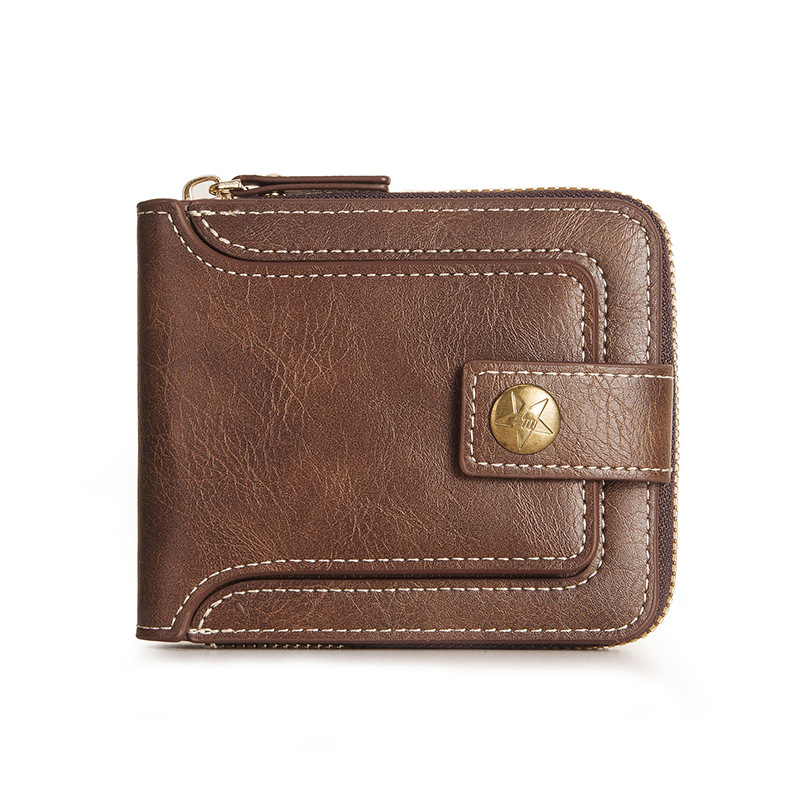 Estilo retro europeo y americano nuevos hombres billetera corta cremallera hebilla de gran capacidad Multi-Tarjeta billetera con cremallera para hombres