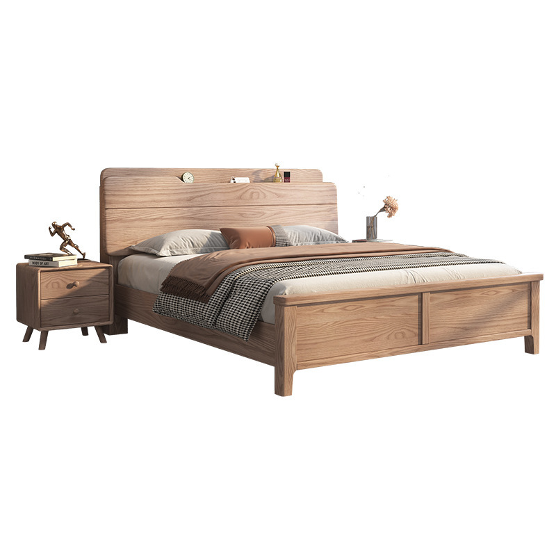 Cama completa de madera maciza registro nórdico cama de cera blanca 1,8 m cama doble moderna simple 1,5 m cama de almacenamiento en el hogar