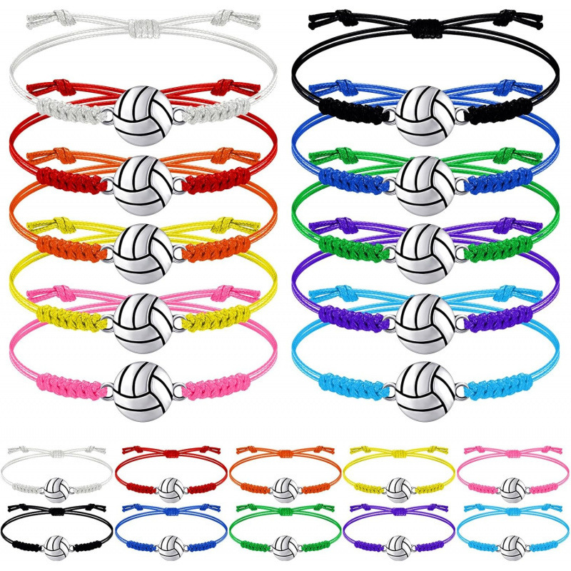 20Pcs Volleyball Charm Bracelet Bulk Volleyball Team Gifts Adjustable Sports Coach Supplies Athlete Hand Rope