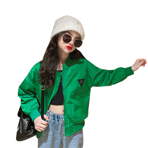 Girls' Spring Jacket Reversible 2024 New Korean Style Fashionable Jacket for Middle and Large Children Fashionable Baseball Uniform Spring and Autumn