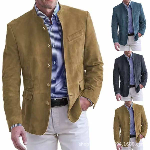 Amazon Aliexpress Suit Coat Autumn Winter Men's Casual Suede Mid-Top Jacket