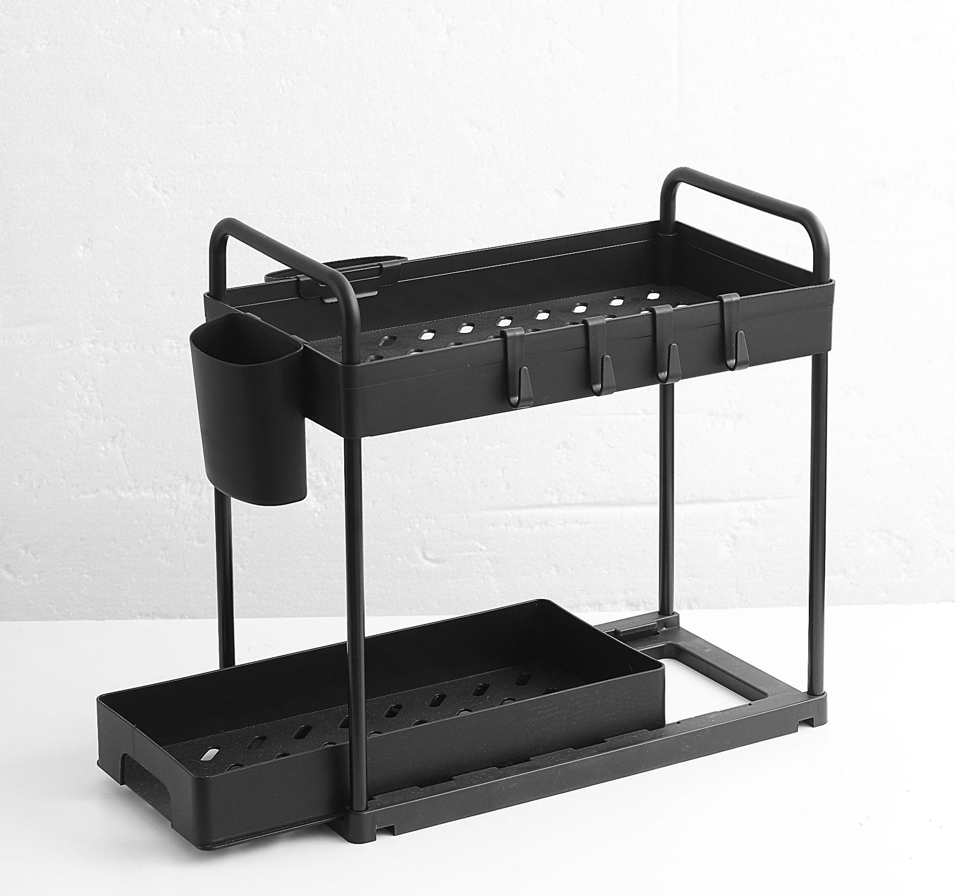 Amazon fregadero de almacenamiento rack multi-funcional de plástico de doble capa de cocina de almacenamiento de rack extraíble de almacenamiento de baño rack