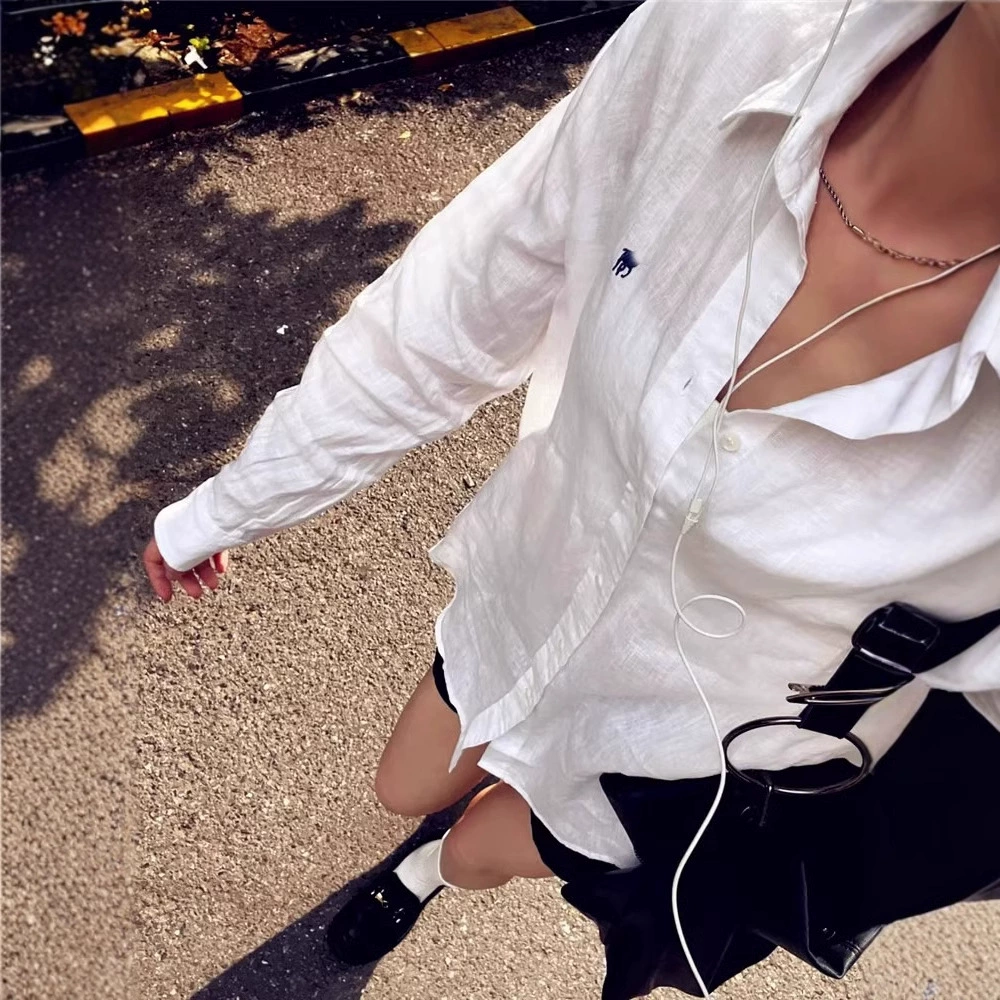 RL Раф пони логотип топ для мужчин и женщин с вышивкой пара с длинными рукавами солнцезащитный крем рубашка Polo весна и осень льняная рубашка