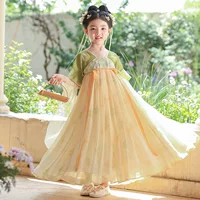 Новая девушка Hanfu летняя тонкая детская старинная супер сказочная юбка с короткими рукавами
