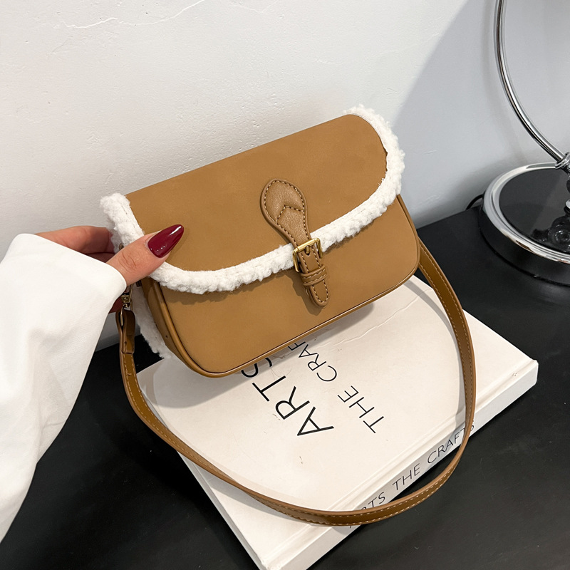 Bolso de brazo de lana de cordero diseño niche, bolso de hombro retro de moda para mujer