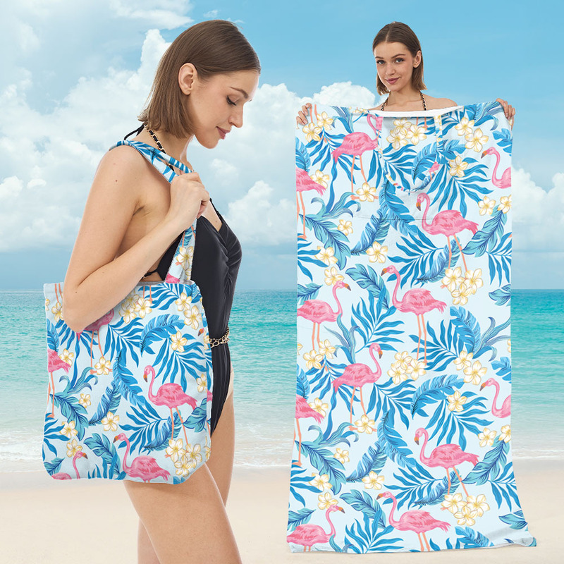 Ultra-Fine Fiber Printed Beach Towel for Adults, Foldable and Storageable, Dual-Purpose Towel for Seaside Surfing and Bathing