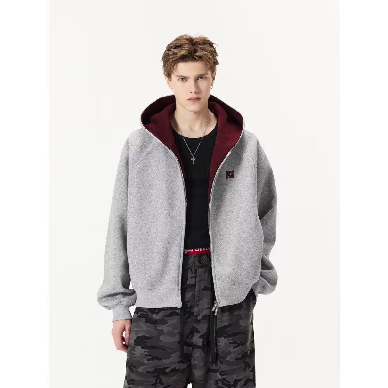 Cardigan de color pesado, camisa encapuchada de primavera y otoño, camisa encapuchada corta, camisa encapuchada, chaqueta americana para hombres y mujeres