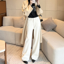 十三行女装牛仔裤女2025冬季新款加厚磨毛高腰弹力辣妹直筒拖地裤