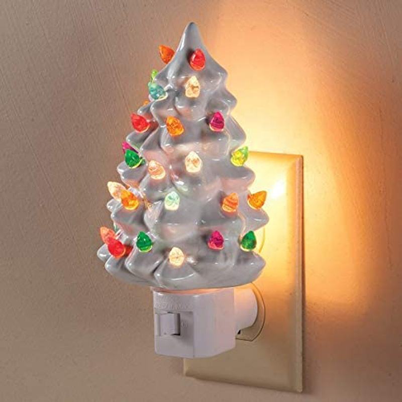 Transfronterizo UL enchufe rotativo de 360 ° resina árbol de Navidad lámpara de noche cocina baño dormitorio decoración festiva