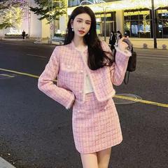 綿香約感小香風ファッションスーツ女性秋冬新作厚手ショートコートスカート2点セット