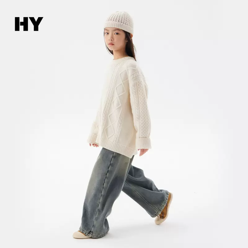 2025秋冬新款100%纯羊毛衫男圆领加厚提花菱形打底毛衣休闲宽松针