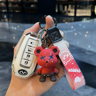 Suitable for British Car key bag - infiniti-f-smart-4-key-horn-key-single-shell-white-red-violent-bear-pendant