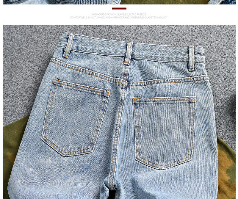 Men's Clothing Retro Distressed Patchwork Jeans For Men, Loose Straight Leg, Trendy Brand Pants._mkmklike.com