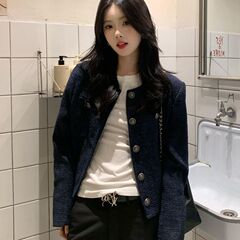 蓝色法式小香风外套女2025春秋新款高级感超好看名媛气质短款上衣