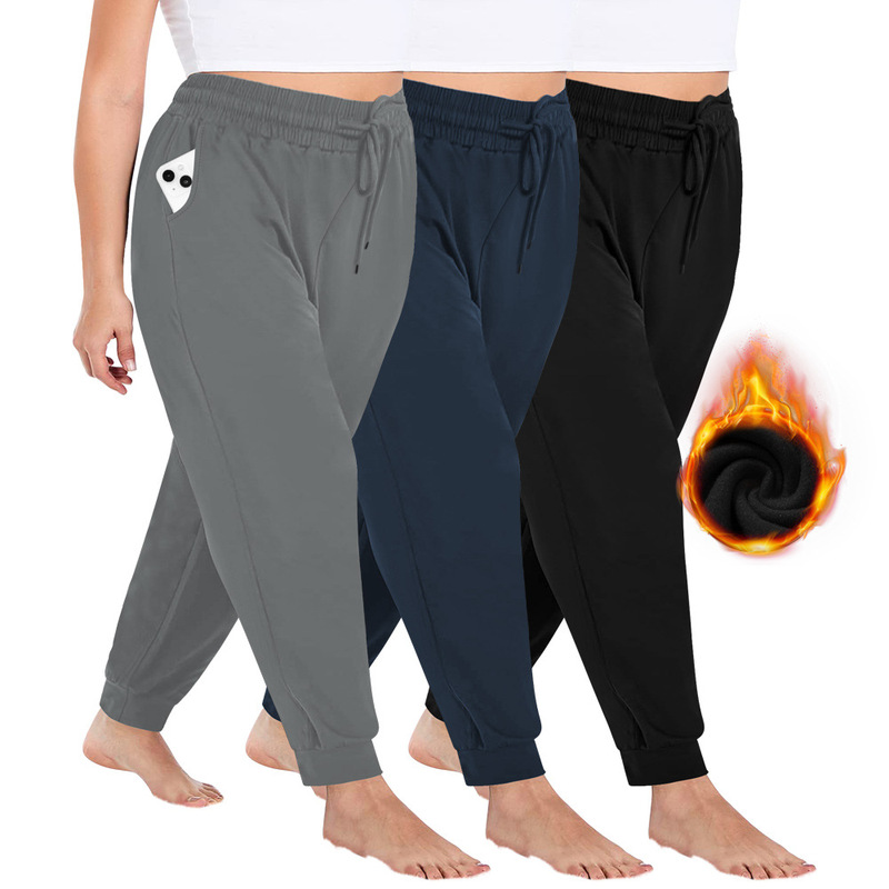 Cross-border Hot-selling Drawstring plus size Sports Pants Autumn and Winter Women's 1XL-5XL Loose Leg Jogging fleece-lined Sports Pants