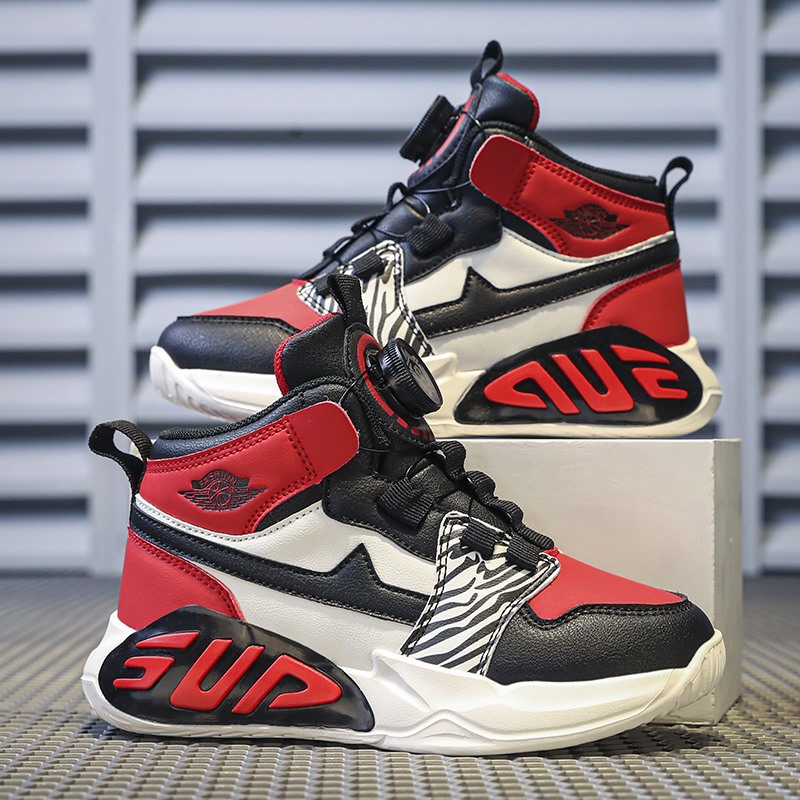 男童鞋子2023春季新款儿童高帮运动板鞋秋冬aj男孩篮球鞋旋转纽扣|ru