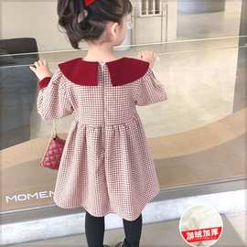 韩国女童连衣裙2024新款秋冬洋气时髦加绒加厚儿童红色过年公主裙