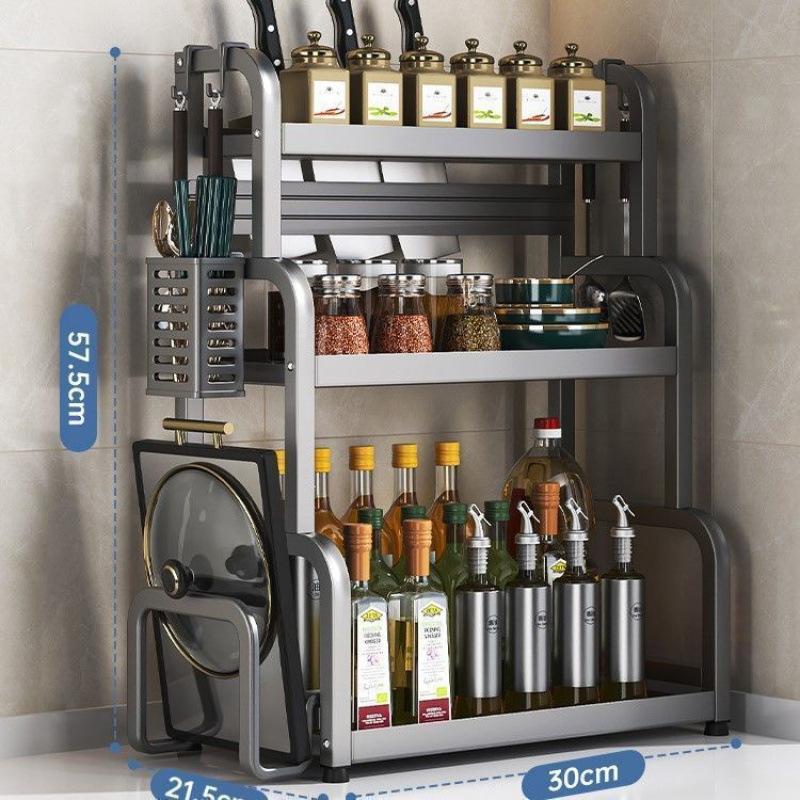 Estante de almacenamiento de cocina de acero al carbono grueso sin perforación estante de condimento estante de cuchillo de mesa estante de almacenamiento multifuncional almacenamiento de utensilios de cocina