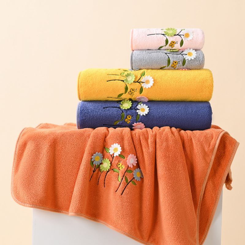 Cartoon bath towel embroidered suit thickened coral fleece absorbent quick-drying adult household couple towel gift wholesale Cartoon bath towel embroidered suit thickened coral fleece absorbent quick-drying adult household couple towel gift wholesale
