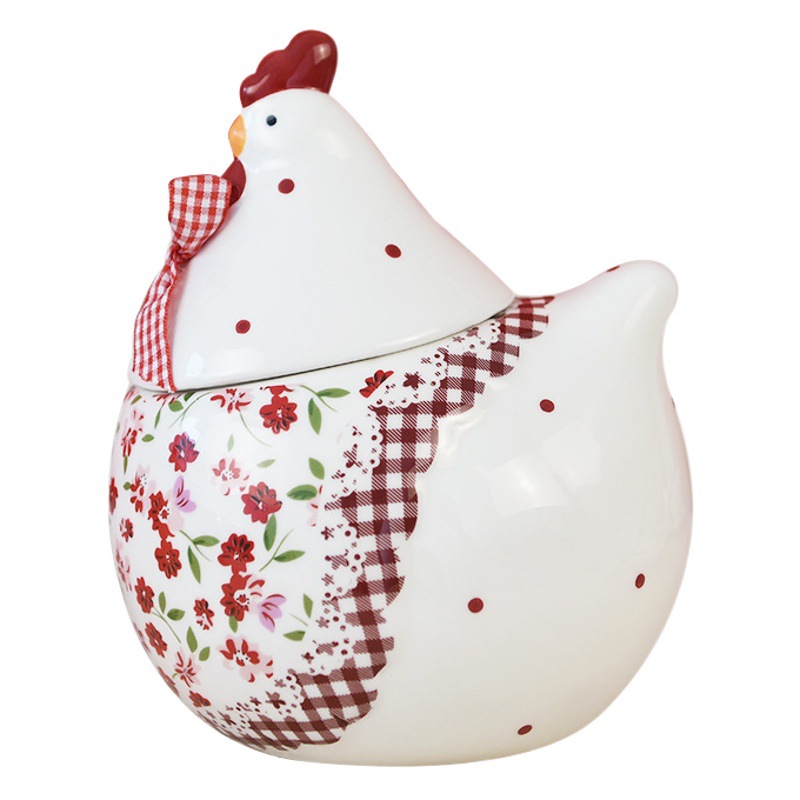 INS estilo vajilla rojo floral pollo cerámica sellado tarro de almacenamiento de cerámica tarro de almacenamiento de pollo creativo frasco de Pascua