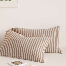 W1TR简约条纹针织棉单人枕头套 新疆天竺棉成人枕套床上