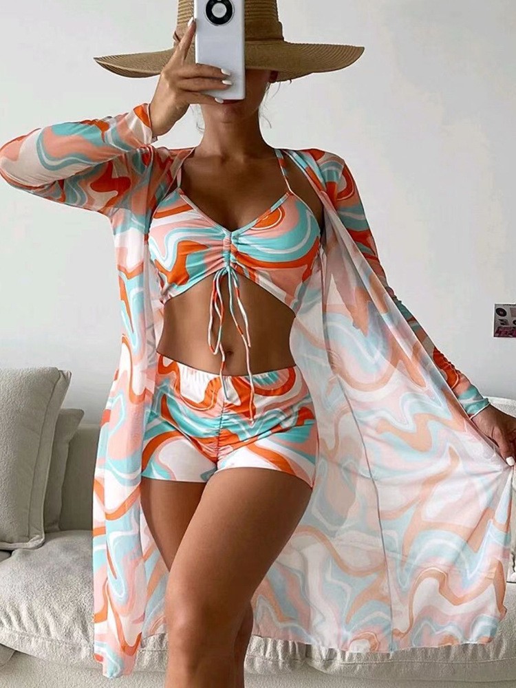 New Bikini Three Piece Set with Digital Print Outerwear Flat Leggings Swimsuit for Women_voghion.com