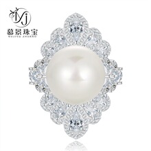 慕景珠宝 富婆的快乐设计师款16mm珍珠戒指配豪镶戒指环直播热卖