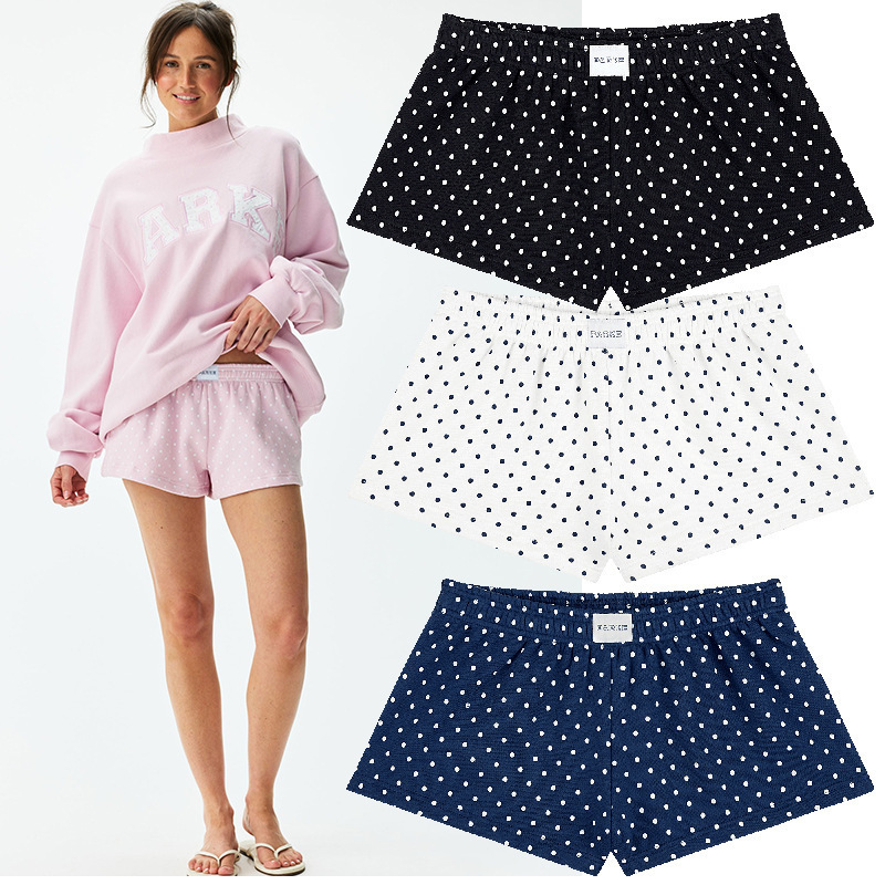 26 Autumn/Winter New Collection: North American niche style, all-over polka dot and letter print, mid-rise cotton athletic shorts for women, loose-fitting sweatpants 26 Autumn/Winter New Collection: North American niche style, all-over polka dot and letter print, mid-rise cotton athletic shorts for women, loose-fitting sweatpants